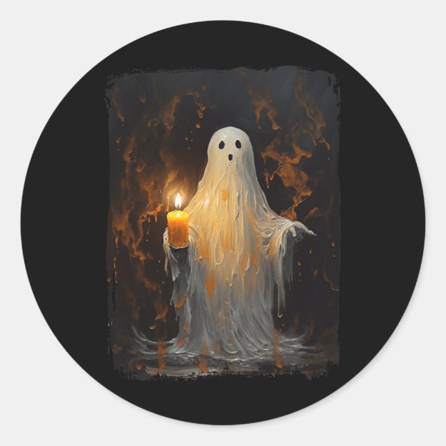 Niedlich Ghost Holding Candle Fun Halloween Gothic Runder Aufkleber (Vorderseite)