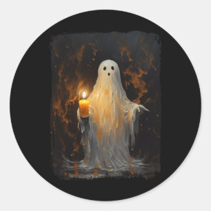 Niedlich Ghost Holding Candle Fun Halloween Gothic Runder Aufkleber