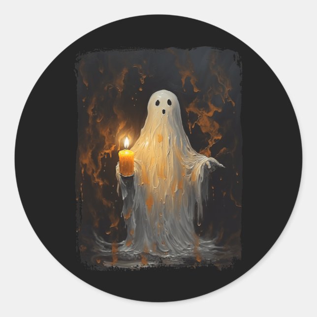 Niedlich Ghost Holding Candle Fun Halloween Gothic Runder Aufkleber (Vorderseite)