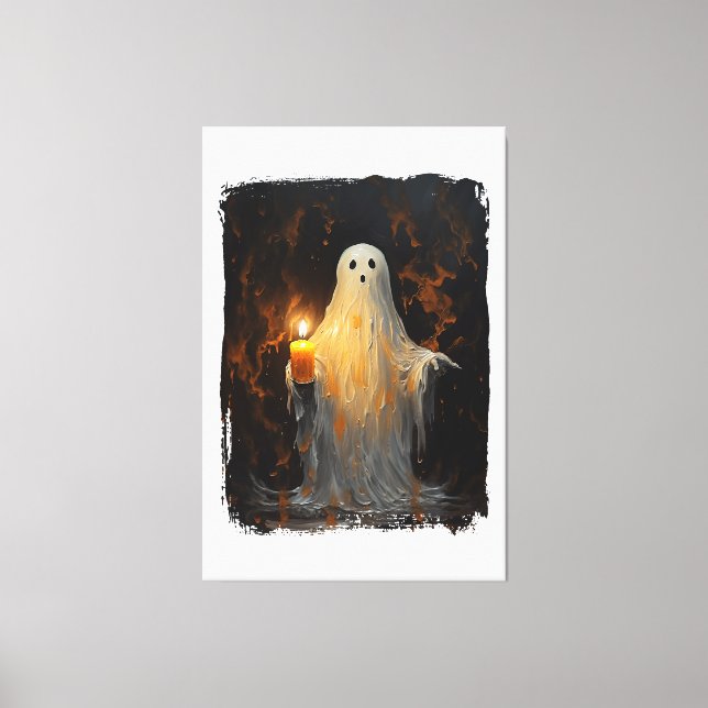Niedlich Ghost Holding Candle Funny Halloween Goth Leinwanddruck (Vorderseite)