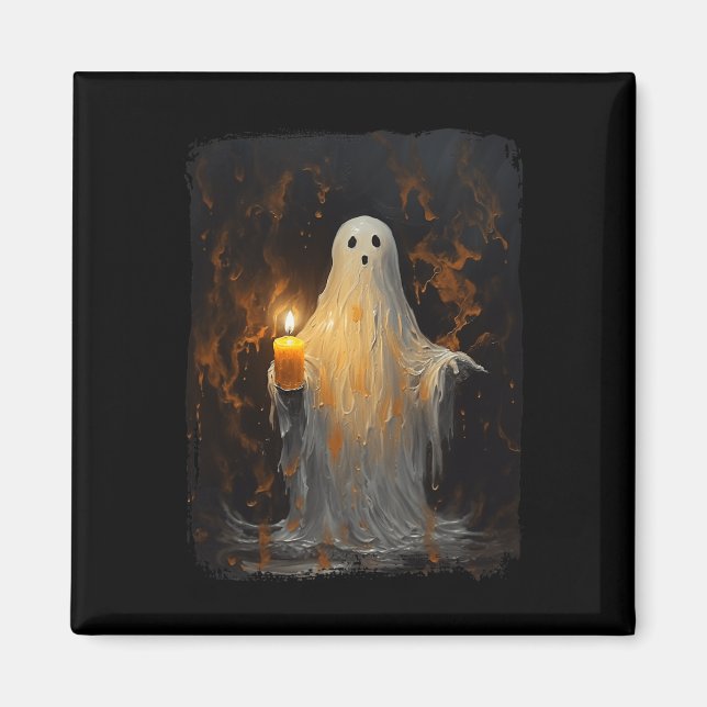 Niedlich Ghost Holding Candle Funny Halloween Goth Magnet (Vorne)