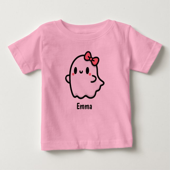 Niedlich Ghost Individuelle Name Halloween Baby T-shirt (Vorderseite)