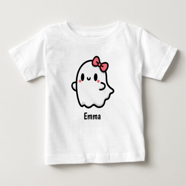Niedlich Ghost Individuelle Name Halloween Baby T-shirt (Vorderseite)