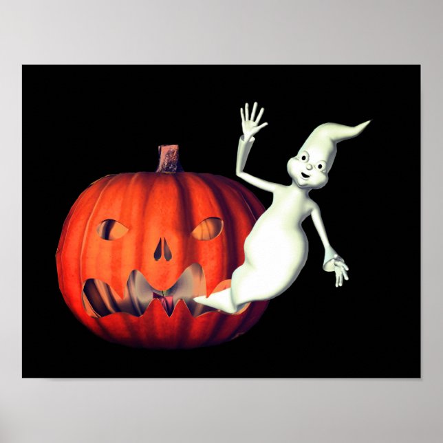 Niedlich Ghost-Kürbislaterne Halloween Poster (Vorne)