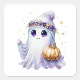 Niedlich Ghost Neon Halloween Spooky Seasonal Boug Quadratischer Aufkleber