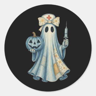 Niedlich Ghost Nurse Bow Vintag Halloween Medical Runder Aufkleber