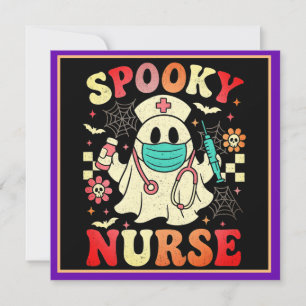 Niedlich Ghost Nurse Halloween Graphic Retro Paste Feiertagskarte