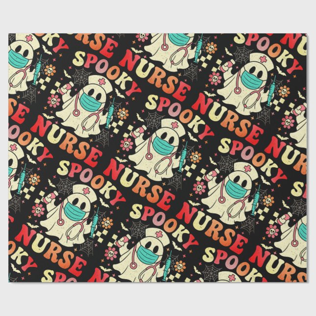 Niedlich Ghost Nurse Halloween Graphic Retro Paste Geschenkpapier (Flach)