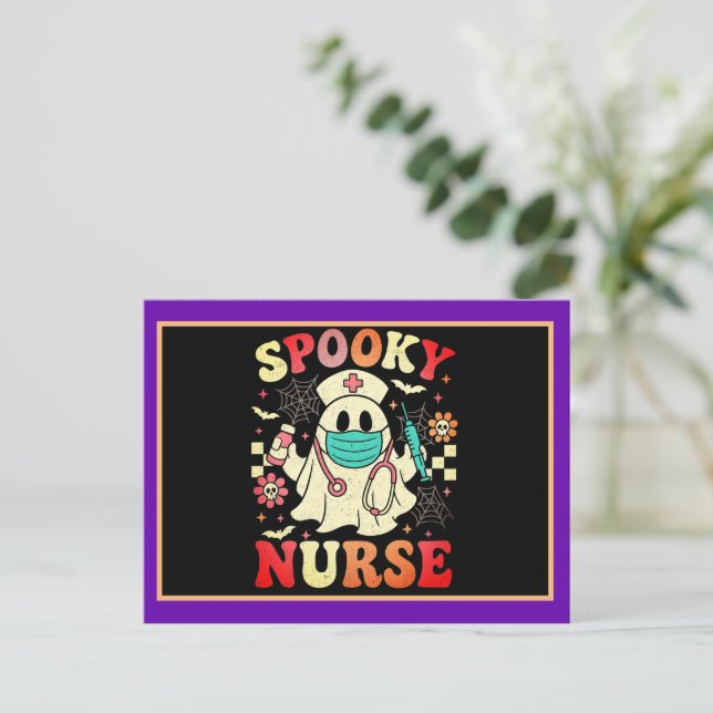 Niedlich Ghost Nurse Halloween Graphic Retro Paste Postkarte (Stehend Vorderseite)