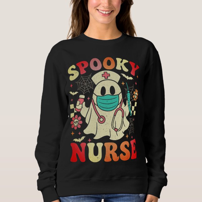 Niedlich Ghost Nurse Halloween Graphic Retro Paste Sweatshirt (Vorderseite)