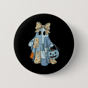 Niedlich Ghost Patchwork Coquette Bow Halloween Co Button