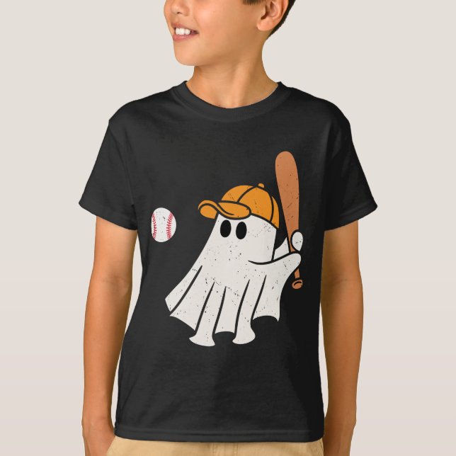 Niedlich Ghost Playing Basetball Funny Halloween T-Shirt (Vorderseite)
