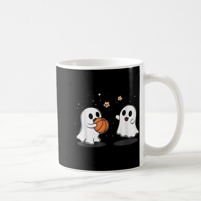 Niedlich Ghost Playing Basketball Witziges Hallowe Kaffeetasse (Rechts)