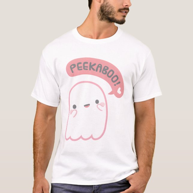 Niedlich Ghost Plays Peekaboo T-Shirt (Vorderseite)