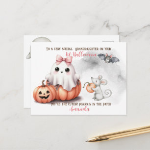 Niedlich Ghost Pumpkin Bat Halloween Postkarte