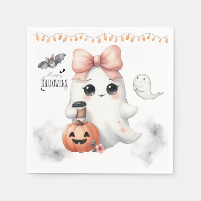 Niedlich Ghost Pumpkin Bat Halloween Serviette (Vorderseite)