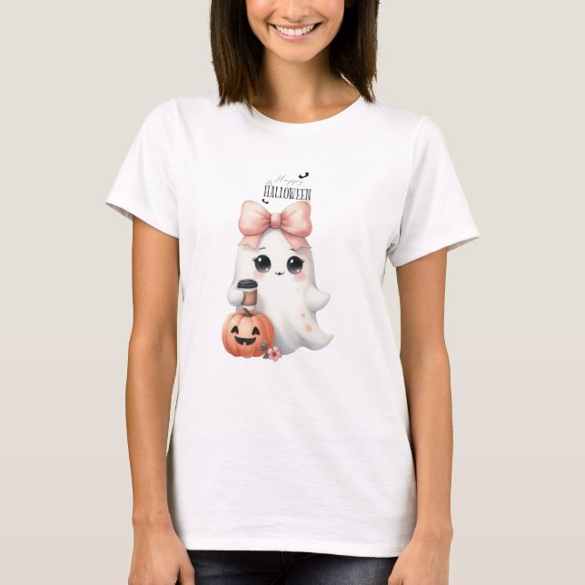 Niedlich Ghost Pumpkin Bat Halloween T-Shirt (Vorderseite)