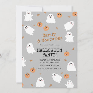 Niedlich Ghost & Pumpkin Gray Halloween-Party Einladung