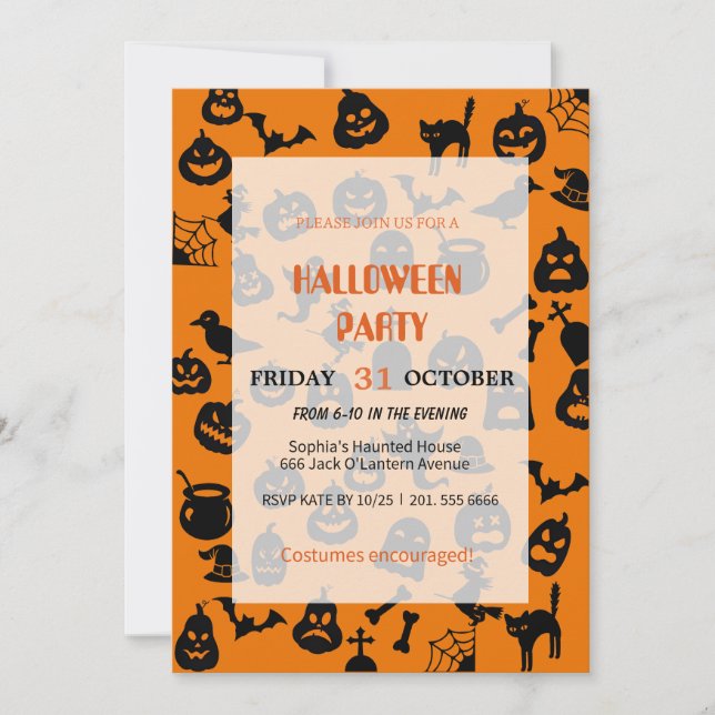 Niedlich Ghost & Pumpkin Halloween Einladung (Vorderseite)