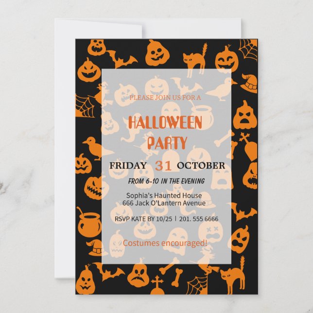 Niedlich Ghost & Pumpkin Halloween Einladung (Vorderseite)