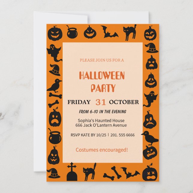 Niedlich Ghost & Pumpkin Halloween Einladung (Vorderseite)