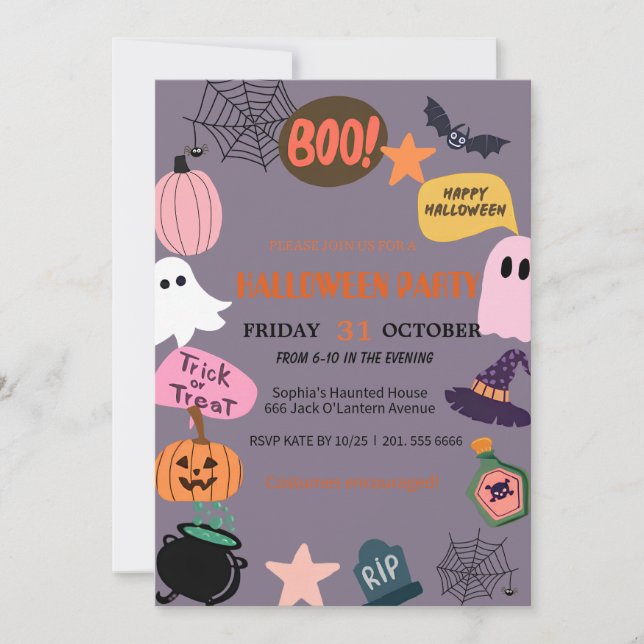 Niedlich Ghost & Pumpkin Halloween Einladung (Vorderseite)