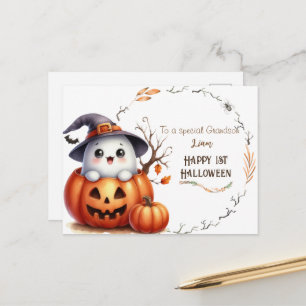 Niedlich Ghost Pumpkin Halloween Feiertagspostkarte