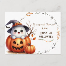 Niedlich Ghost Pumpkin Halloween Feiertagspostkarte