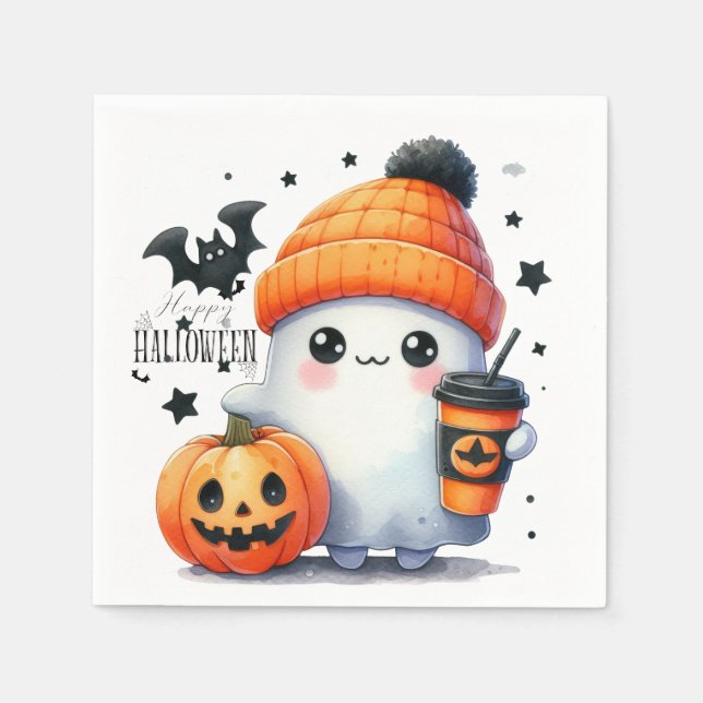 Niedlich Ghost Pumpkin Halloween Holiday Serviette (Vorderseite)