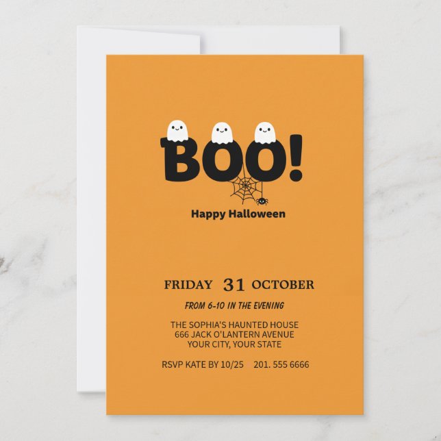 Niedlich Ghost & Pumpkin Halloween-Party Einladung (Vorderseite)