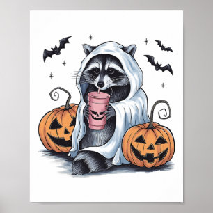Niedlich Ghost Pumpkin Halloween Raccoon Kostüm Ra Poster