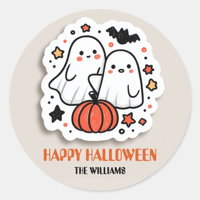 Niedlich Ghost & Pumpkin Halloween Runder Aufkleber (Vorderseite)