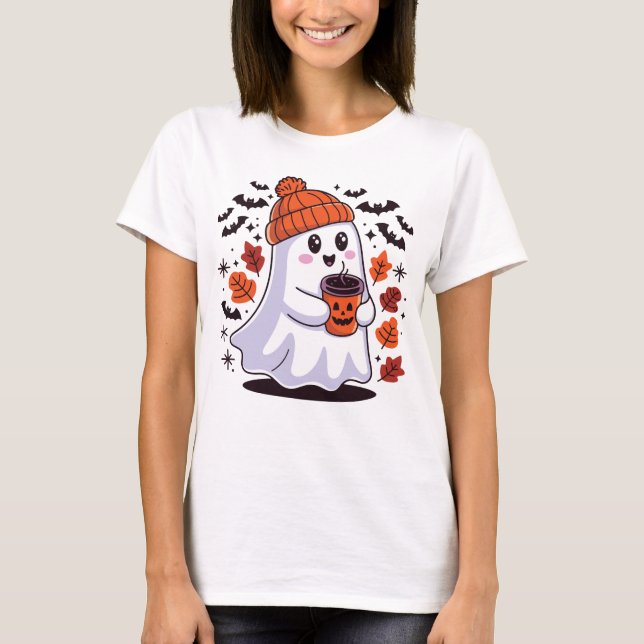 Niedlich Ghost Pumpkin Halloween Spooky T - Shirt (Vorderseite)