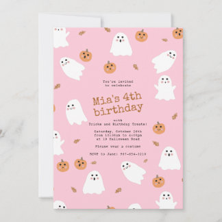 Niedlich Ghost & Pumpkin Pink Halloween Geburtstag Einladung