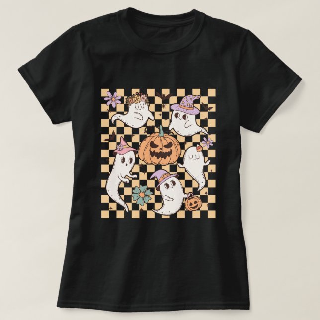 Niedlich Ghost Pumpkin Retro Halloween T-Shirt (Design vorne)