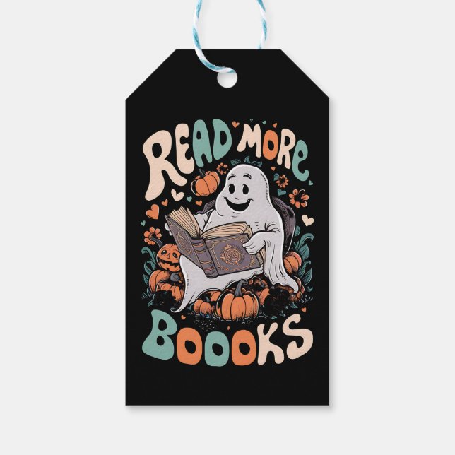 Niedlich Ghost Read More Books Lehrerin Halloween Geschenkanhänger (Rückseite)