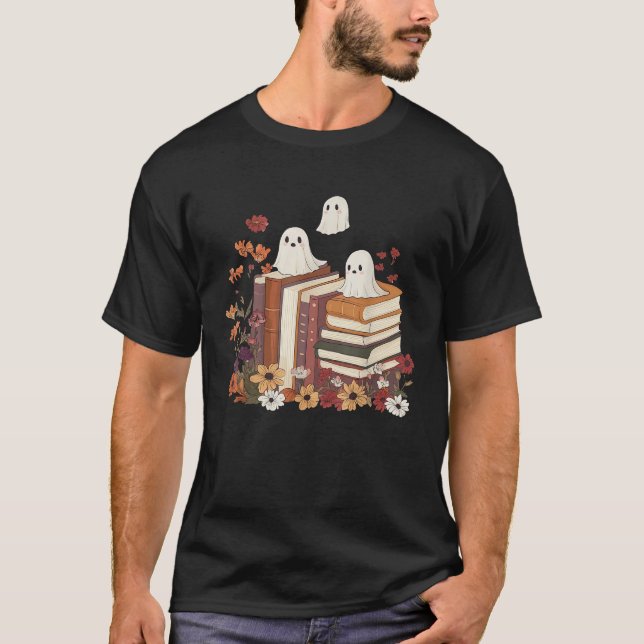 Niedlich Ghost Reading Bloom Book Blume Librarian  T-Shirt (Vorderseite)