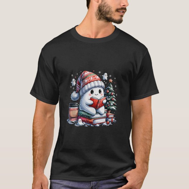 Niedlich Ghost Reading Book Lovers Christmas Ghost T-Shirt (Vorderseite)