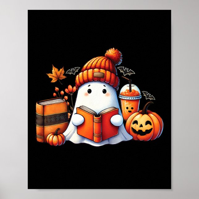 Niedlich Ghost Reading Book Lovers Halloween Ghost Poster (Vorne)