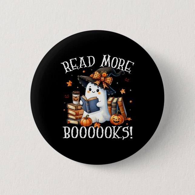 Niedlich Ghost Reading Book Lovers Halloween Lesen Button (Vorderseite)