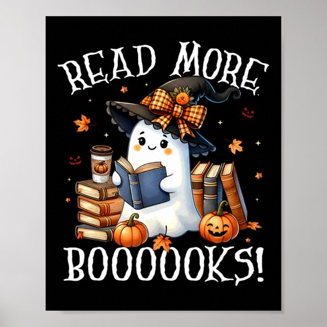 Niedlich Ghost Reading Book Lovers Halloween Lesen Poster (Vorne)