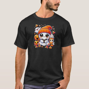 Niedlich Ghost Reading Book Pumpkins Fall Chocolat T-Shirt