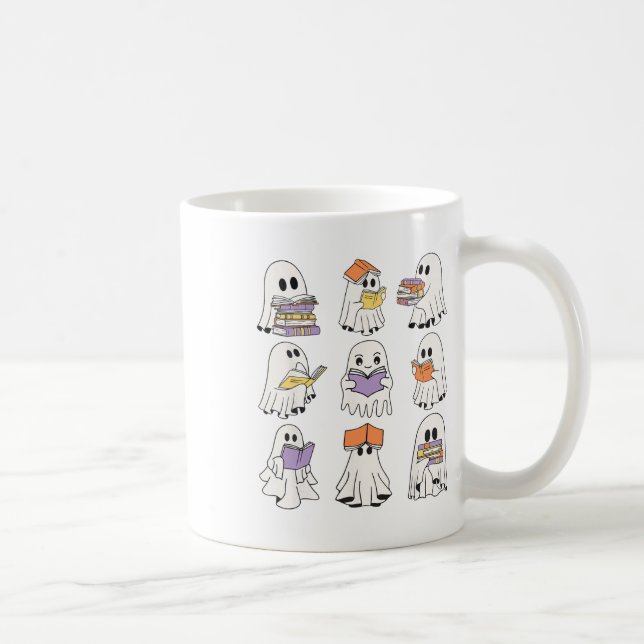 Niedlich Ghost Reading Books Funny Halloween Books Kaffeetasse (Rechts)