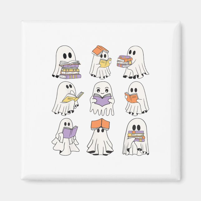 Niedlich Ghost Reading Books Funny Halloween Books Magnet (Vorne)