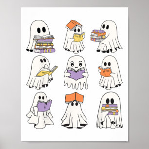 Niedlich Ghost Reading Books Funny Halloween Books Poster