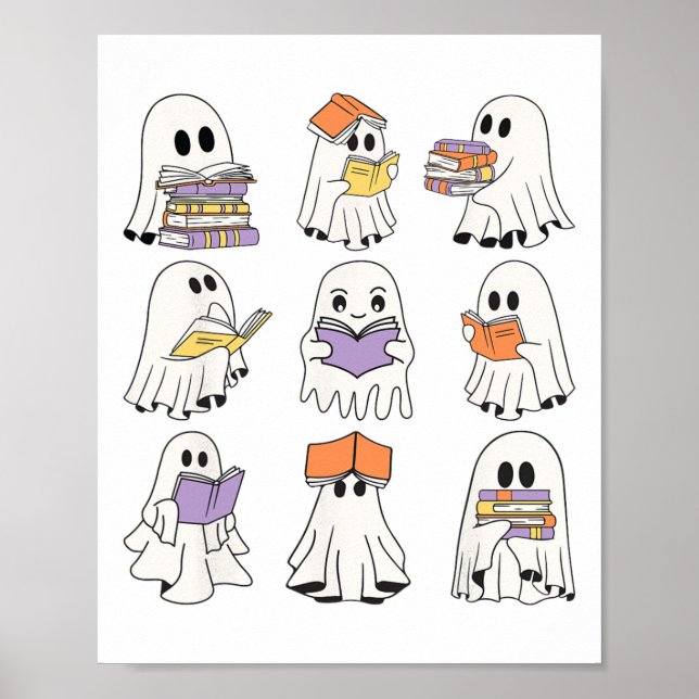 Niedlich Ghost Reading Books Funny Halloween Books Poster (Vorne)
