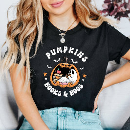 Niedlich Ghost Reading "Pumpkins Books & Boos" Ret T-Shirt