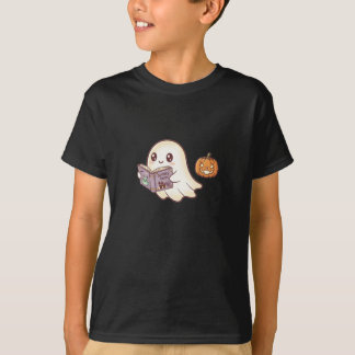 Niedlich Ghost Reading Spooky Book Halloween Carto T-Shirt
