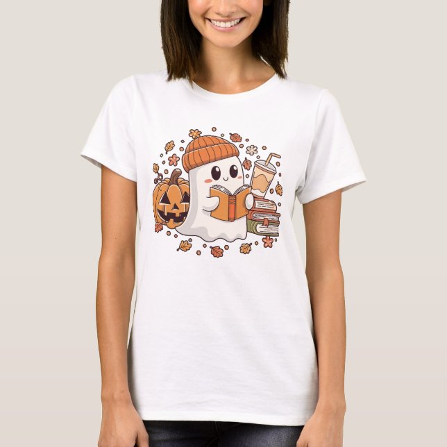 Niedlich Ghost Reading T - Shirt Spooky Season Boo (Vorderseite)