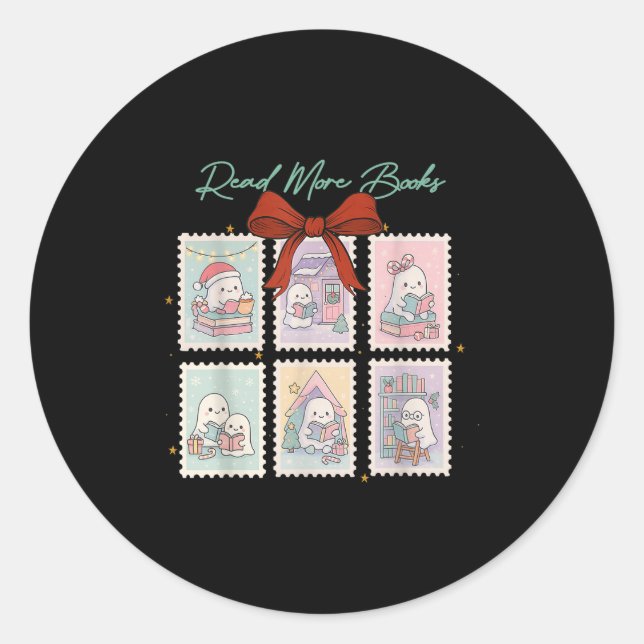 Niedlich Ghost Reading Weihnachts-Briefmarke Xmas  Runder Aufkleber (Vorderseite)
